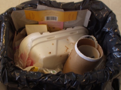 Trash Can, full of disposable packaging