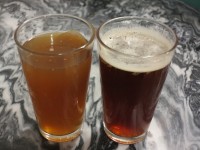 Pints of Homebrewed Hard Apple Cider and Scotch Ale